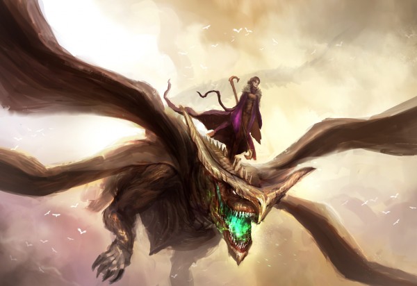 Обои картинки фото winged, полет, dragon, небо, дракон, маг