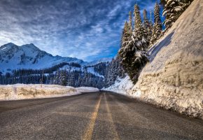  winter, mountain, road, forest, snow, , , , 