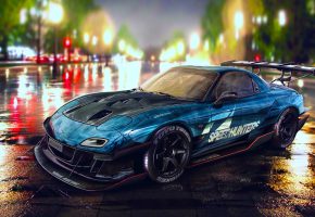  Mazda, RX-7, Blue, Nigth, Drift, Car, Speedhunters