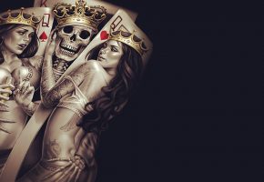  King, Queen, Crown, poker, tattoos, skull, bones, skeleton, , , , 