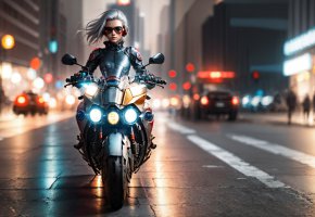  Girl, wallpaper, Fantasy, Bike, Cyberpunk